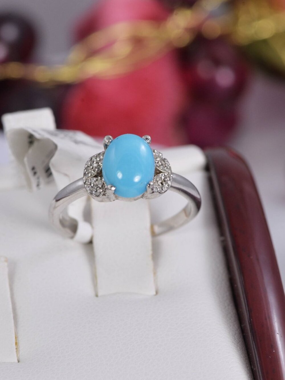Natural Turquoise w Real Diamond  Ring in 925 Sterling Silver sz 7